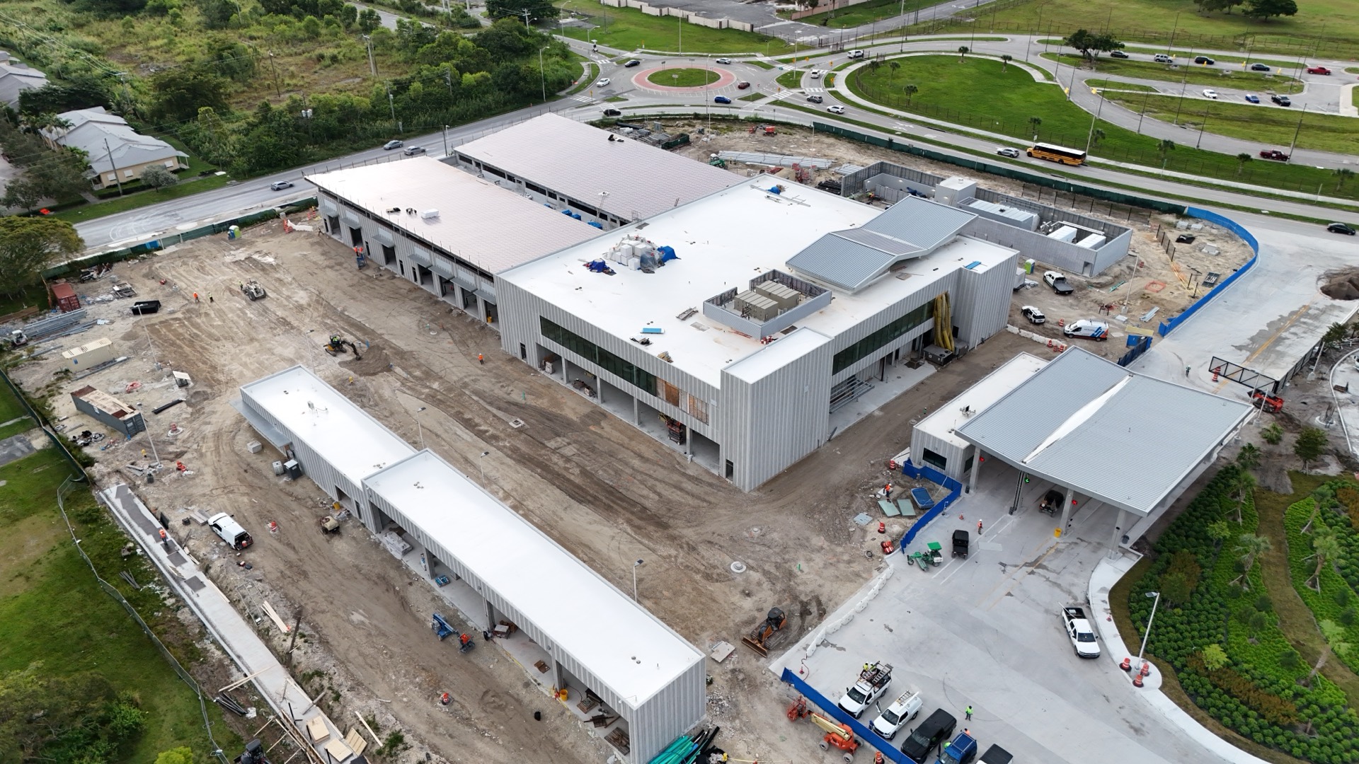 Aerial view of an AJF commercial flat roof project